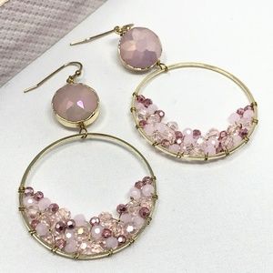 Pink Crystal Circle Drop Earrings Pink